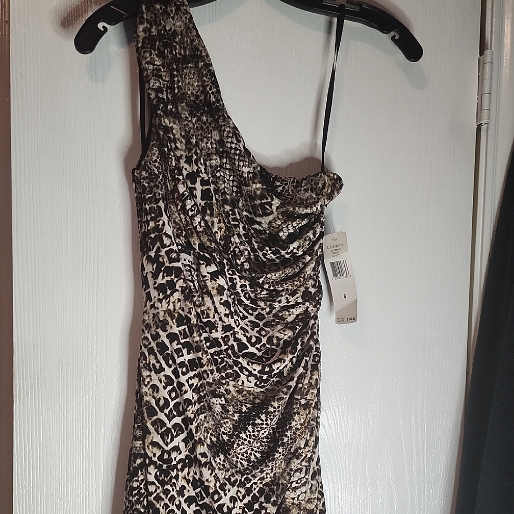 Ralph Lauren One-Shoulder Leopard Print Dress